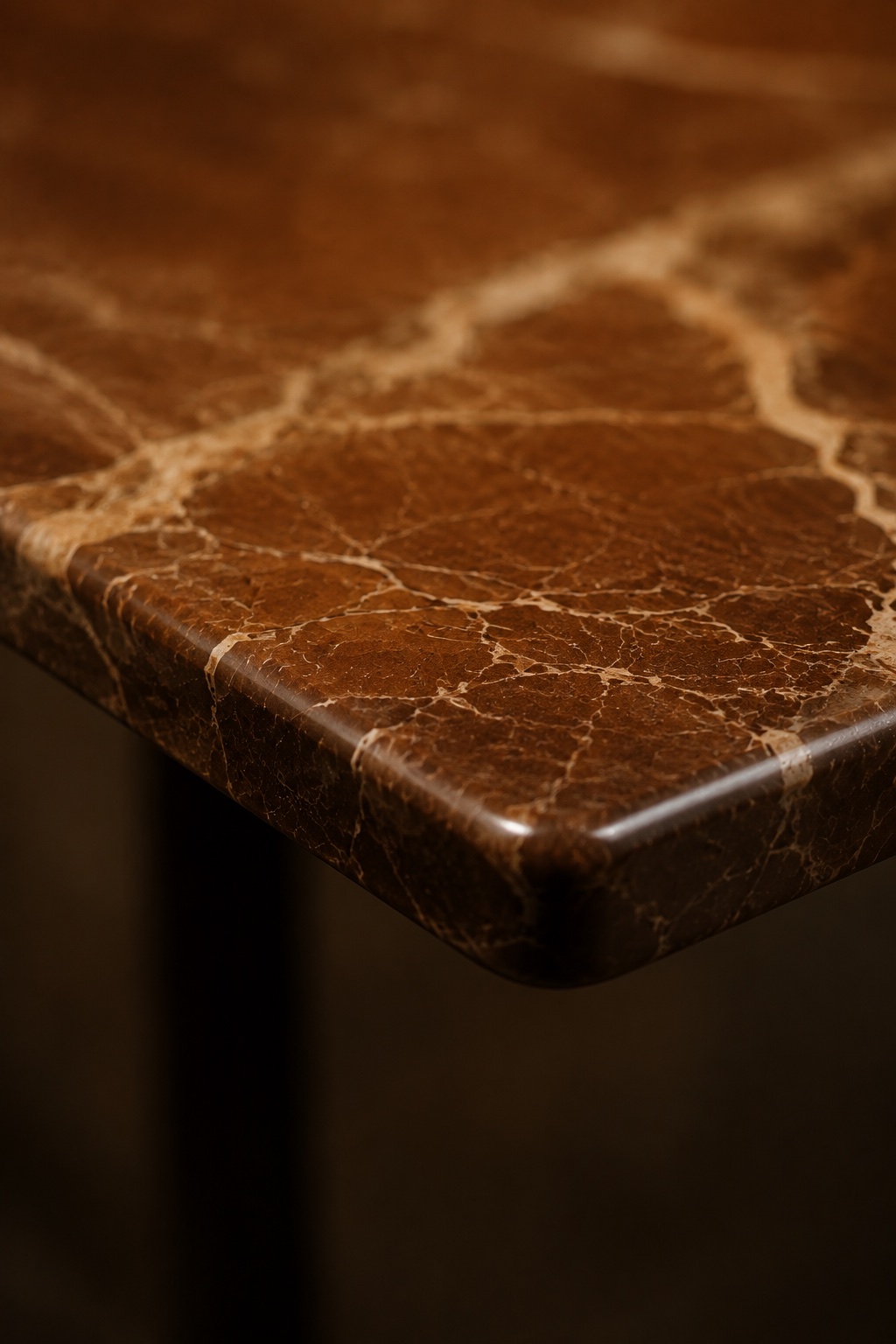 Brown marble surface and rounded edge detail
