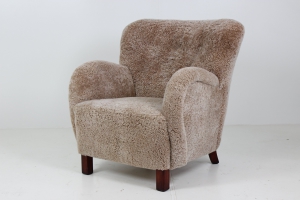 Retro Vintage Large Organic Shaped Lounge Chair in Sheepskin