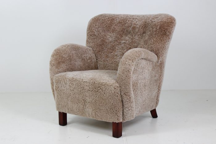 Retro Vintage Large Organic Shaped Lounge Chair in Sheepskin