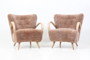 Retro Vintage Organic Shaped Armchairs in Sheepskin