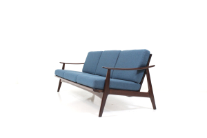 Vintage Three Seater Cushion Sofa in Teak for Knoll Antimott