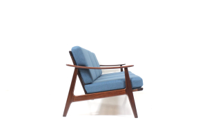 Vintage Three Seater Cushion Sofa in Teak for Knoll Antimott
